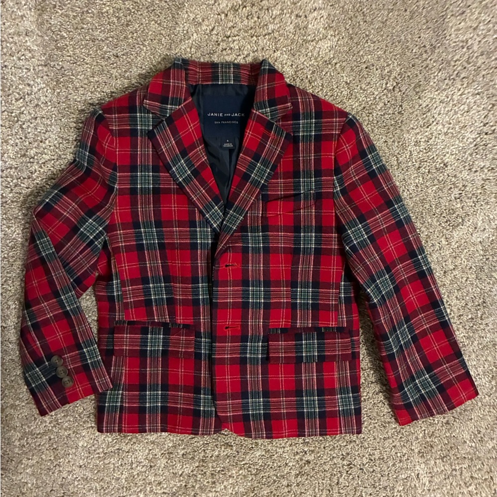 Like new, Janie and Jack Boys Red and Black Plaid Blazer